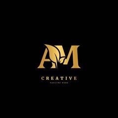 Fototapeta premium Initial letter AM with leaf logo vector concept element, letter AM logo with organic leaf
