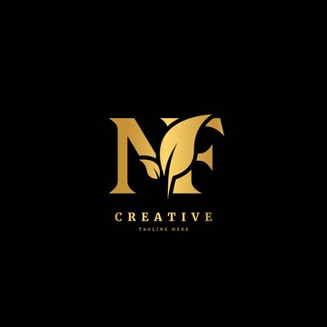 Initial letter NF with leaf logo vector concept element, letter NF logo with organic leaf