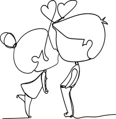 line art drawing cute couple kiss romantic.