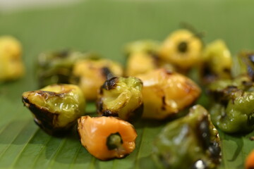 Burnt habanero peppers for typical Yucatecan sauce, Mexico