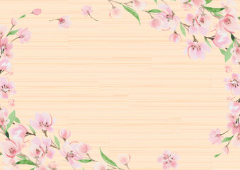Obraz premium 木目背景 桜のフレーム