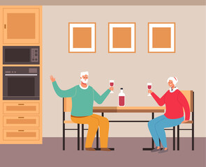 Two elderly adult people man and woman characters celebration anniversary love date valentine day concept. Vector flat graphic design simple illustration