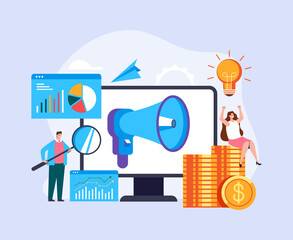 Business people teamwork searching and develop business financial project concept. Vector flat graphic design simple illustration