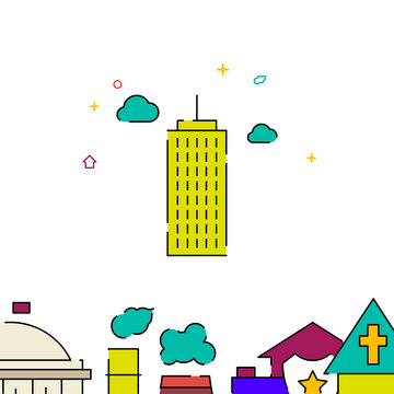 Skyscraper, high-riser filled line vector icon, simple illustration, building, house related bottom border.