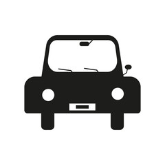Car icon. Black car on a white background. Front view, vehicle symbol. Vector image. Flat style