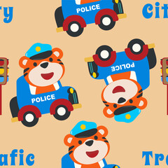 Vector seamless pattern with police patrol animal cartoon. Creative vector childish background for fabric, textile, nursery wallpaper, poster brochure Vector illustration background