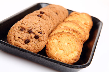 Chocolate homemade pastry biscuits isolated on white background