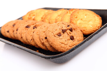Chocolate homemade pastry biscuits isolated on white background