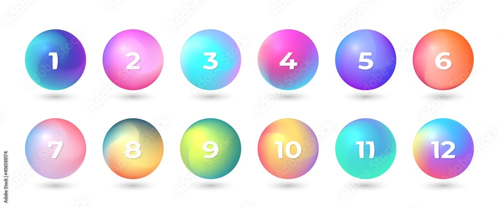 Wall mural number bullet points 1 to 10. trendy gradient 3d markers vector set.