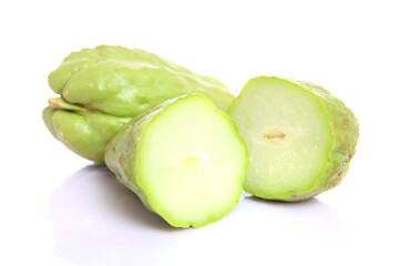 chayote chokos on white background.