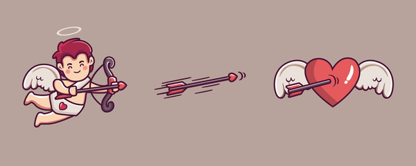 Cute cupid boy archery hearts wings.  cupid boy shot heart wings valentine day