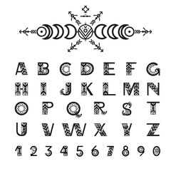 Tribal style alphabet. Ethnic ornamental font. Vector illustration.