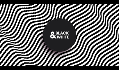 Wavy pattern with optical illusion. Black and white design. Abstract striped background. 3d vector illustration.