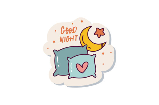 Good night doodle sticker design