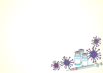 Obraz premium ウイルスとワクチンと注射器のデザインフレーム