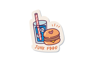 Hamburger and soda drink sticker design