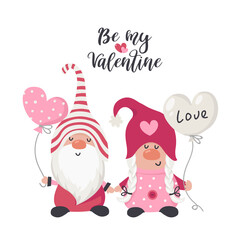 Draw couple love gnomes with red heart for valentine. 