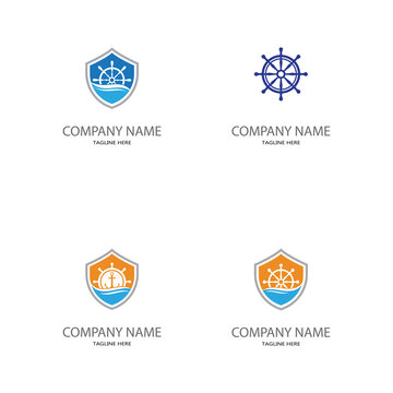 Set ship steering logo vector icon illustration template design