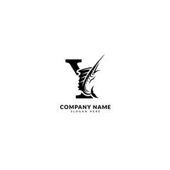 Initial letter Y logotype. Minimalist fish logo concept, fit for fishing, seafood restaurant, packaging or ocean traveling. Illustration vector logo.