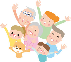 三世代家族空を見上げる