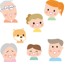 三世代家族の顔のイラスト