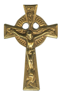 Anglican Protestant Celtic Antique Gold Bronze Crucifix
