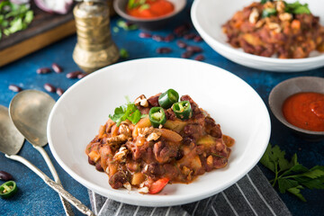 Traditional Caucasian dish-stewed beans with pepper and tomatoes, Lobio.