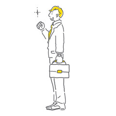 ガッツポーズで気合を入れるビジネスマンのシンプルな手描き線画イラスト