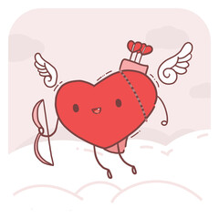 Cute cupid heart character illustration.