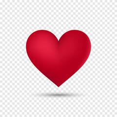 Big Red Heart Isolated On Transparent Background. Realistic Romantic Element. For Wedding, Anniversary, Birthday, Valentine's Day,  Vector Illustration.