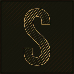 vintage s letter with gold lines