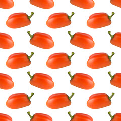 Red bell pepper on a white background. Seamless pattern, collage...