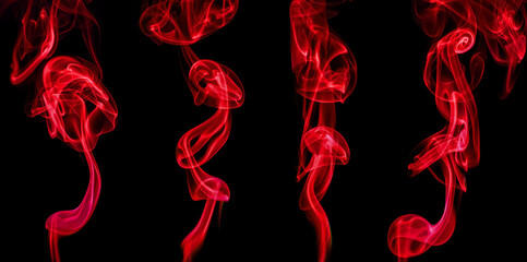 collection swirling movement of red smoke group, abstract line Isolated on black background