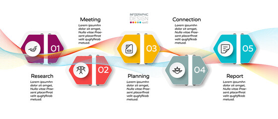 Hexagon with wave design presenting results in marketing, education and planning. vector illustration.