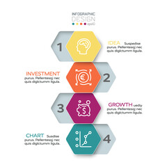 Hexagonal design is applied to business, marketing and presentations with 4 steps of work. vector infographic design.