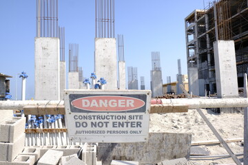 under construction site with do not enter warning board 