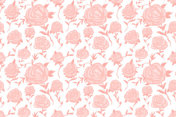 light seamless romantic retro background with pink roses. monochrome drawing