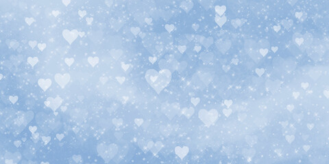 Naklejka premium blue light bright romantic cute background with many hearts, sparkles and glitter.