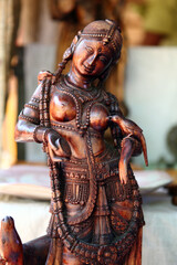 Beautiful wooden statue in Indian temple.
