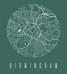 Birmingham map poster. Decorative design street map of Birmingham city, cityscape aria panorama. - obrazy, fototapety, plakaty