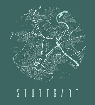 Stuttgart map poster. Decorative design street map of Stuttgart city, cityscape aria panorama.