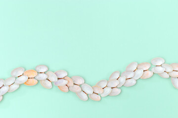 White and soft pink shells. Summer design background with natural beautiful seashells.
