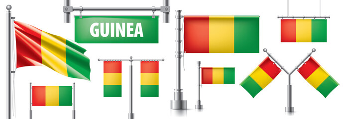 Vector set of the national flag of Guinea in various creative designs