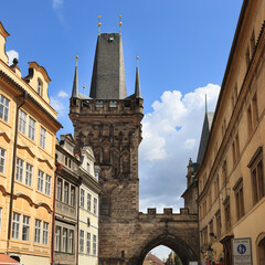 Prague Charles bridge lesser town tower(pedestrian zone).