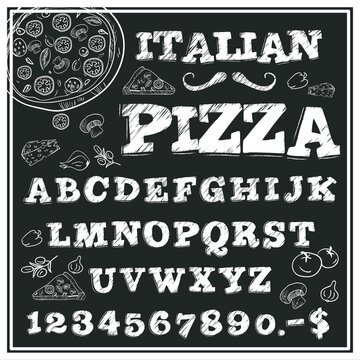 Italian pizza style font with scratched blackboard letters