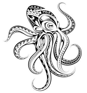Polynesian style octopus tattoo