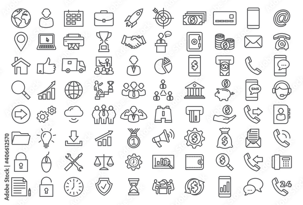 Wall mural vector set line icons icons for business finance and contact on white background