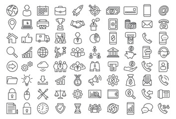 Vector set line icons Icons for business finance and contact on white background