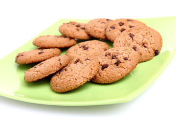 Plate of Chocolate chip cookie on white background