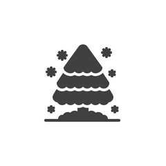 Christmas tree and snow vector icon. filled flat sign for mobile concept and web design. Snowy tree and snowflakes glyph icon. Winter symbol, logo illustration. Vector graphics
